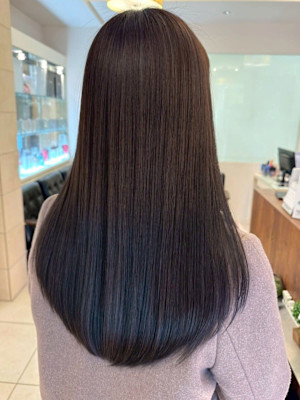グレージュ 髪質改善 サラツヤストレート 艶髪カラー ロング