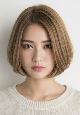 丸みショートボブ/ミルクティーベージュ/可愛い系/顔周りボブ