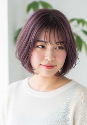 くびれレイヤーボブ/ダークラベンダーグレージュ/顔周りボブ