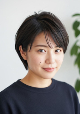 レイヤーショートボブ/ダークアッシュブラウン/可愛い耳かけ