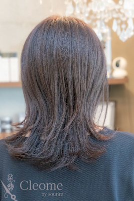 ♪オリーブグレークラゲヘアーココアベージュ小顔レイヤー黒髪