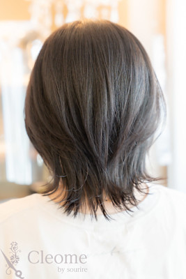 ♪オリーブグレークラゲヘアーココアベージュ小顔レイヤー黒髪