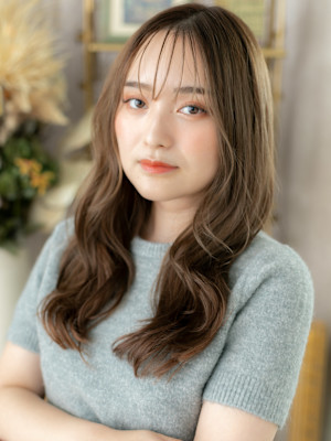 ダークブラウンブリーチなし韓国風レイヤーパーマ　グレージュb