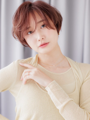 ブリーチなしコーラルベージュ小顔クールショート20代30代