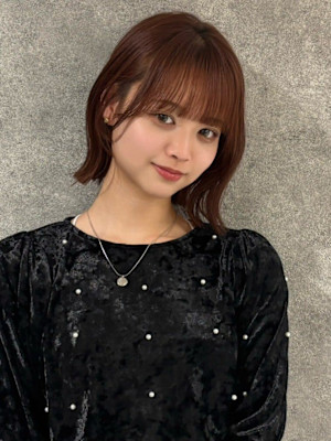 チェリーブラウン 外ハネボブ 前髪カット 髪質改善 20代 