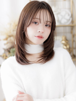 ブリーチなしダークブラウンハイレイヤーウルフ　レイヤーカット