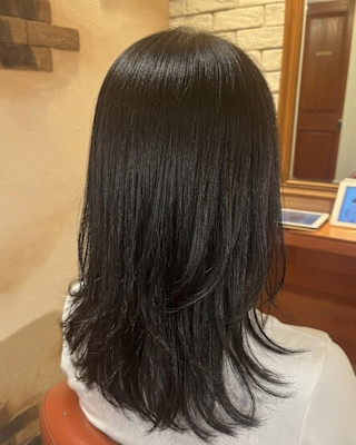 艶やかな黒髪レイヤーミディアム【206スタイル】