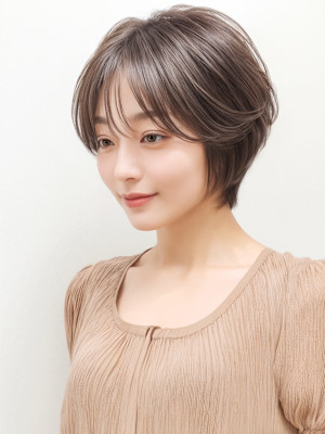 大人可愛い透けバング艶髪ウルフショートp1　丸みショートボブ