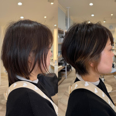 頭の形を綺麗に見せる丸みショート