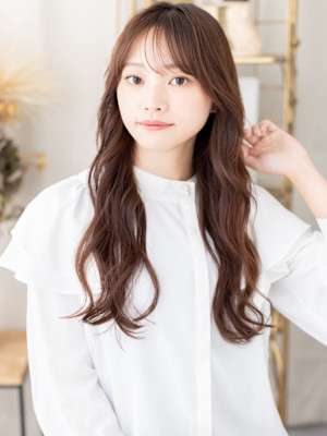 ミルクグレージュブリーチなし小顔コテ巻き風パーマ　韓国巻きb