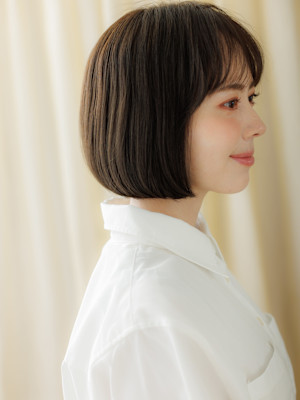 ダークアッシュブラウン大人美人伸ばしかけ丸みボブ30代40代
