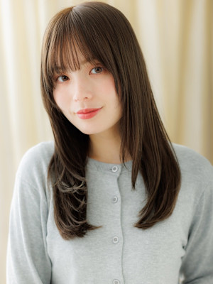 美髪グレージュアッシュ顔周りカットレイヤーロング30代40代