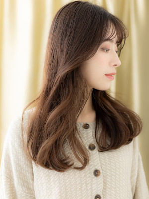 グレージュブラウン韓国巻き毛先パーマヨシンモリ30代40代