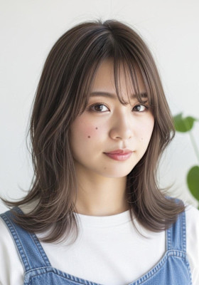 ミディアムレイヤー/セミロング/ラテグレージュ/大人可愛い