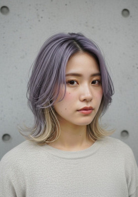 くびれレイヤー/ミディアムロング/アンブレラカラー/外はね