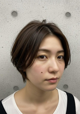 レイヤーショートボブ/モカブラウン/大人可愛い/顔周りボブ