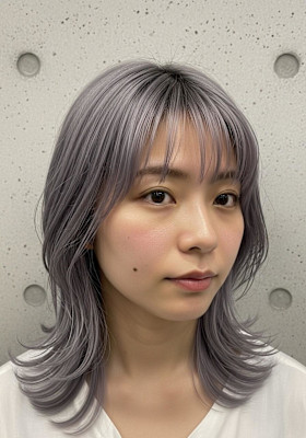 クラゲウルフ/ミディアムロング/ラベンダーグレー/大人可愛い