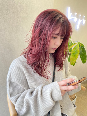 ピンクカラー/ダブルカラー/ミディアムヘア/ピンクベージュ