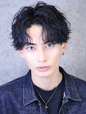 シャドウパーマ センターパート メンズパーマ 波巻きスパイラ