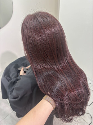 レイヤーカット/ボルドーカラー/チェリーレッド/髪質改善/前