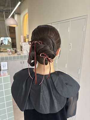 お呼ばれヘアセット/個性派/タイトヘアセット/シニヨン