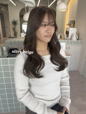 オリーブベージュ/韓国/レイヤーカット/髪質改善/前髪