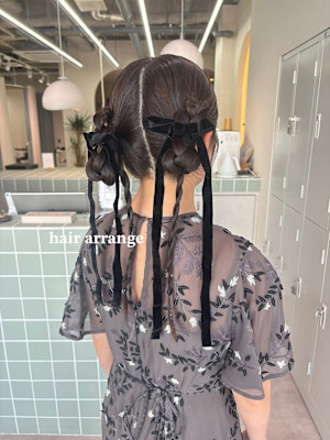 お呼ばれヘアセット/タイトヘア/ツインアレンジ/編み下ろし