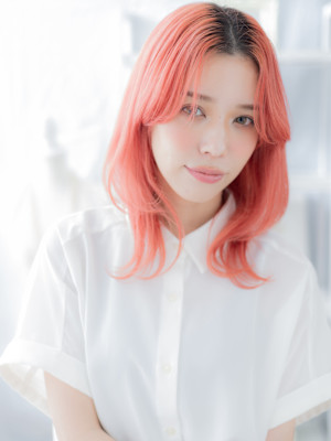 チェリーレッド個性的ロングウルフレイヤー　韓国巻きb