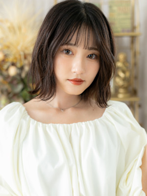 大人可愛いダークグブラウン小顔ドライパーマ　レイヤーボブb