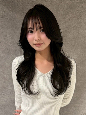 韓国ヘア 前髪カット レイヤーカット ブラウンカラー 20代