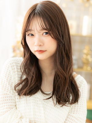 韓国風レイヤー大人可愛いフェミニンロング　韓国巻きb