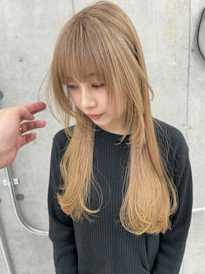 韓国顔まわりレイヤーカットグレージュオリーブベージュブラウン