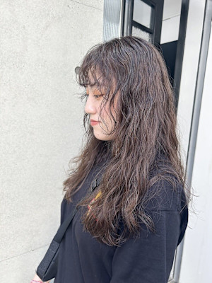 韓国顔まわりレイヤーカットグレージュオリーブベージュブラウン