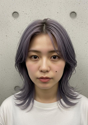 クラゲウルフ/ミディアムロング/ラベンダーグレー/大人可愛い