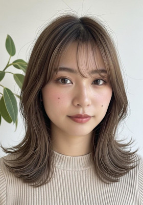 セミロング/ミディアムレイヤー/ラテグレージュ/大人可愛い