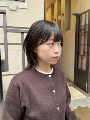 顔周りレイヤーボブ/くびれレイヤーボブ/グレージュブラウン