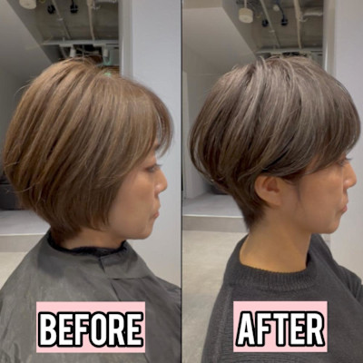 ◇大人40代50代60代ショートボブ丸みショート白髪ぼかし