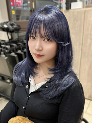 【AYAKI】レイヤー 顔まわりカット ネイビーブルー 韓国