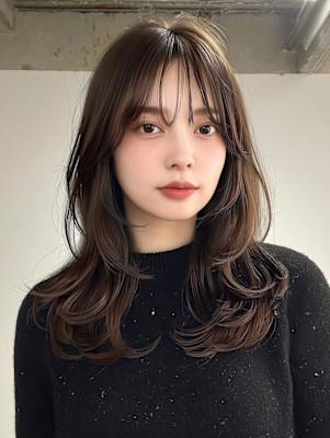 レイヤーロング/ハッシュカット/シルキーベージュ/鶴舞/髪質