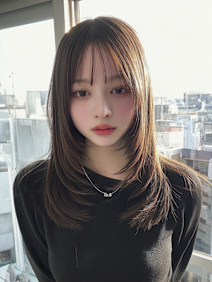 レイヤーロング/ハッシュカット/シルキーベージュ/鶴舞/髪質