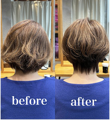 ◇大人40代50代60代ショートボブ丸みショート白髪ぼかし