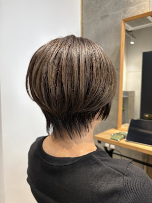 ◇大人40代50代60代ショートボブ丸みショート白髪ぼかし