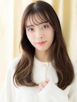 ダークアッシュブラウン韓国巻きフェミニンロング30代40代