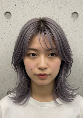 クラゲウルフ/ミディアムロング/ラベンダーグレー/大人可愛い