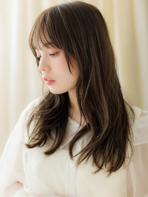 ダークアッシュブラウン韓国巻き小顔レイヤーロング30代40代