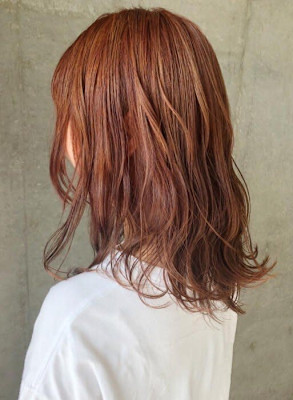アプリコットオレンジ　似合わせカット　ウェーブ イメチェン