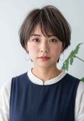 ショートボブ/ハッシュレイヤー/グレージュブラウン/耳かけ