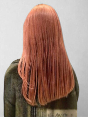 オレンジピンク ブリーチ ハイトーン 髪質改善 ロングヘア 