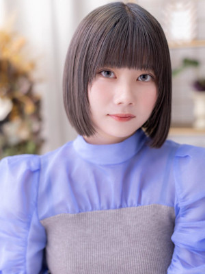 黒髪ブリーチなし触覚切りっぱなしレイヤーボブ20代30代