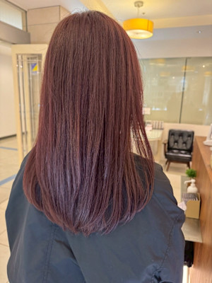 レッドカラー ロングレイヤー ダブルカラー 髪質改善 20代